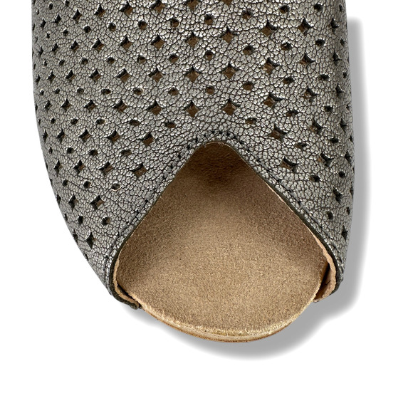 Dansko Teagan Silver Gunmetal Open Peeptop Heels Sandals Size 41 10.5 11 Block - Picture 6 of 10